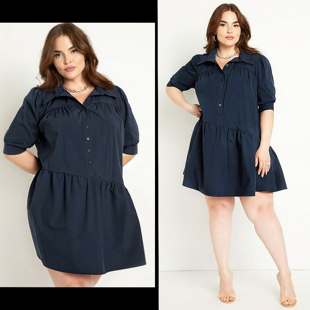 ELOQUII Mini Dress With Asymmetrical Flounce Plus Size Drop Waist